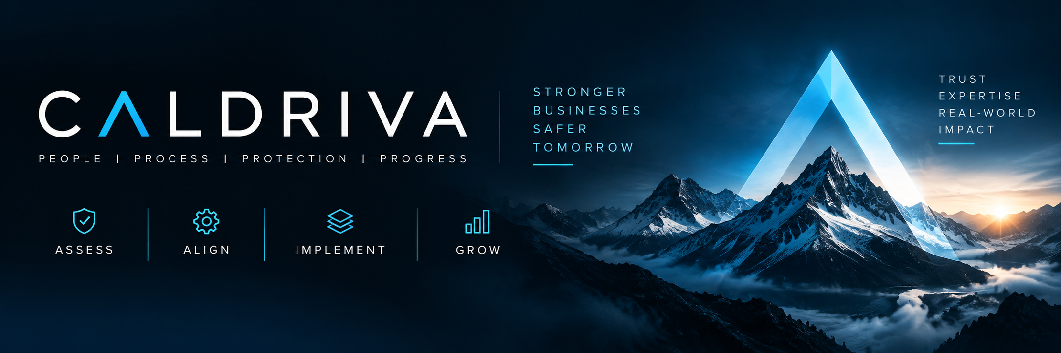 Caldriva's blue A mark over a mountain range